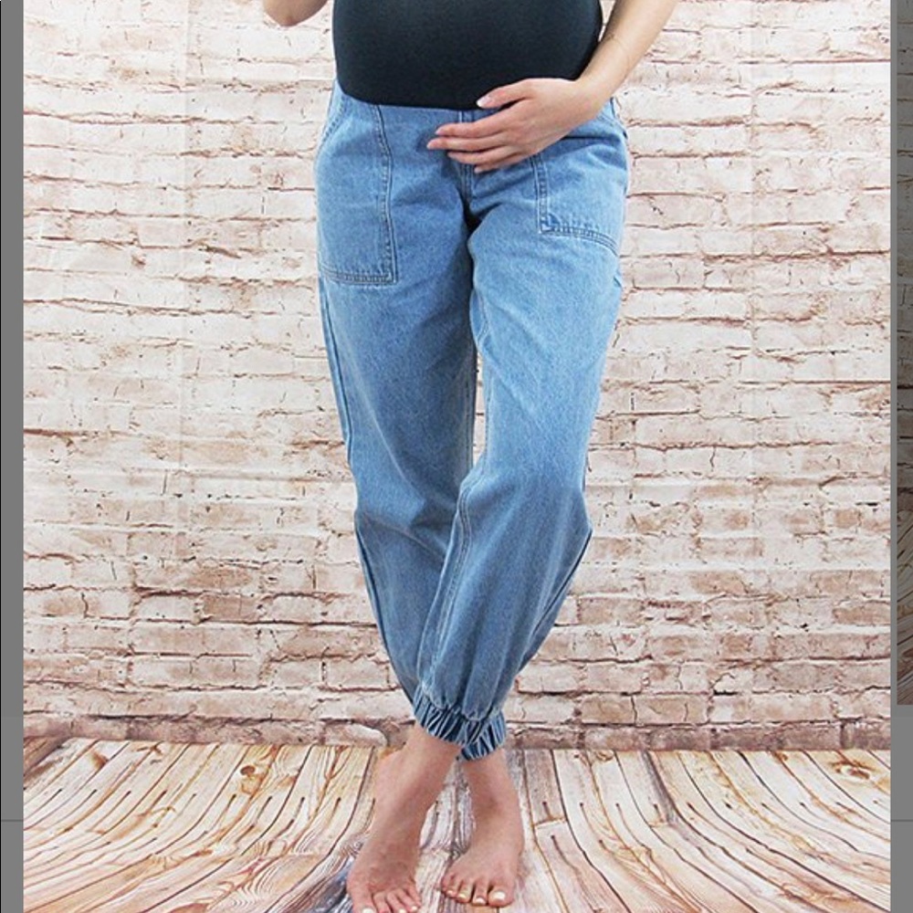 Indigo Blue over belly maternity Jean joggers